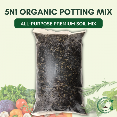 5n1 Organic Potting Mix – all-purpose soil blend by Cebu Happy Growers for vegetables, fruits, flowers, and houseplants.