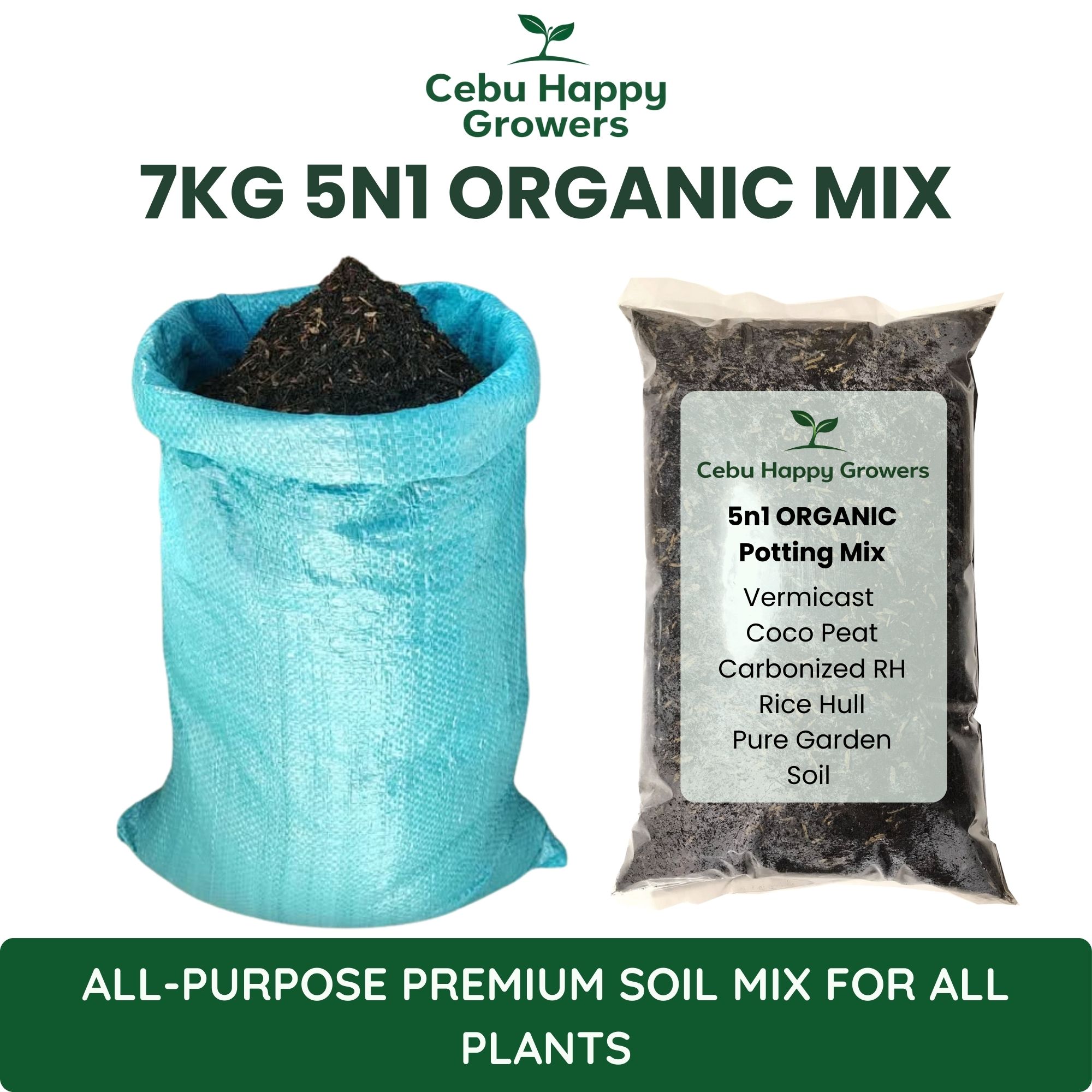 7kg 5n1 organic potting mix bulk soil blend for houseplants, vegetables, and garden beds.