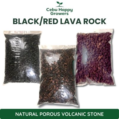 Black and red lava rock for gardening and landscaping, improving soil drainage and decorative ground cover.
