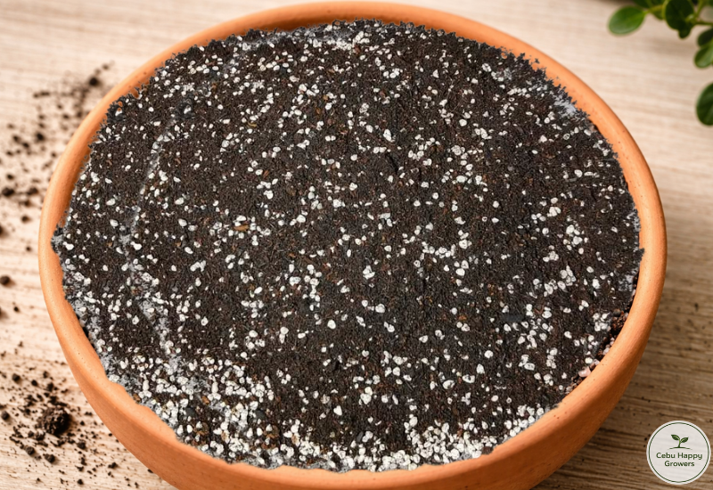 Fine texture of Cebu Happy Growers 5n1 soilless potting mix with balanced drainage