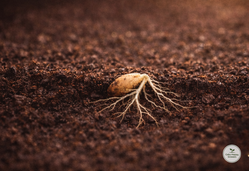 Plant roots spreading deeply underground, showing unseen stages of growth beneath the soil.